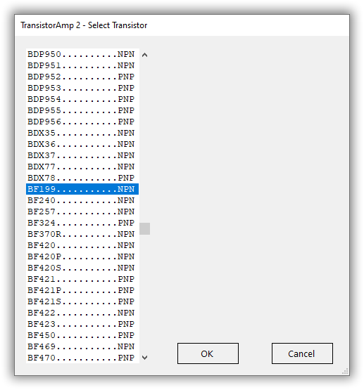 select a transistor type for the amplifier in common-base configuration