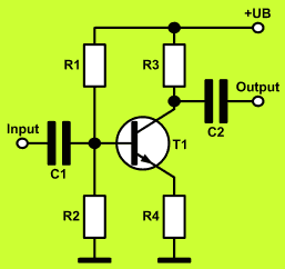 simplified common-emitter circuit with NPN transistor